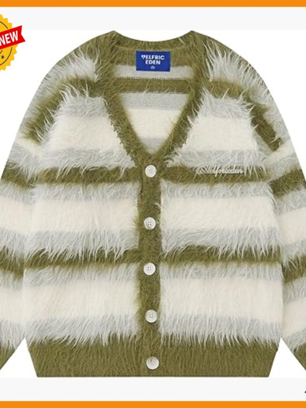Oversized Fuzzy Cardigan Sweater, V-Neck Button Down, Color Block Striped